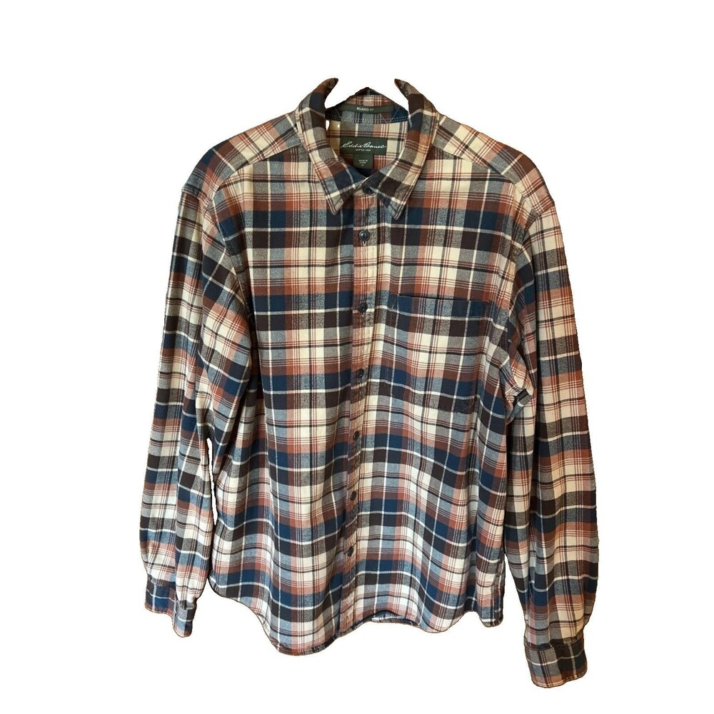 Eddie Bauer Men’s XL Plaid Flannel Shirt Button Down Relaxed Fit Cabincore Work